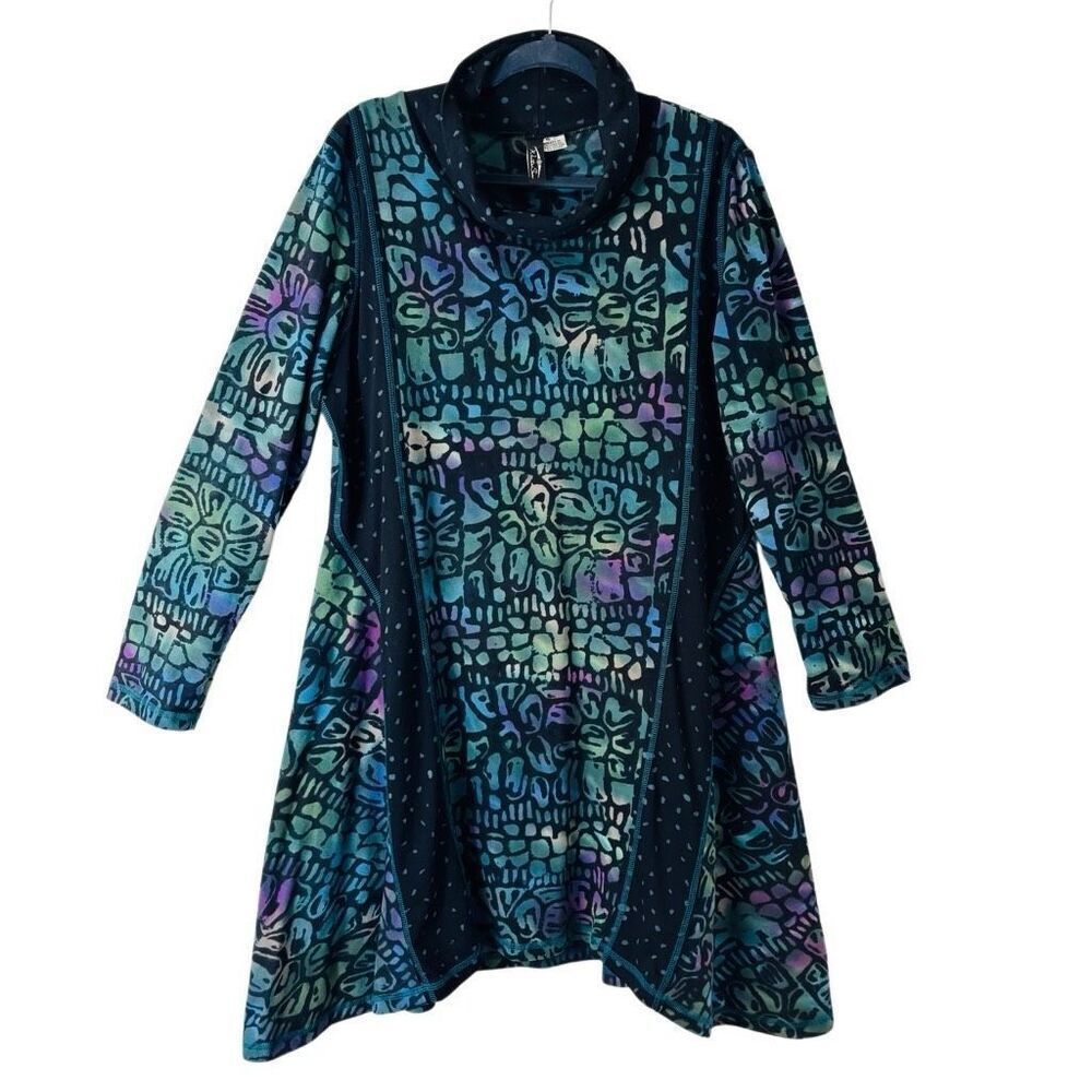 Winter Sun XL artsy mixed print mock neck princess seam tunic dress